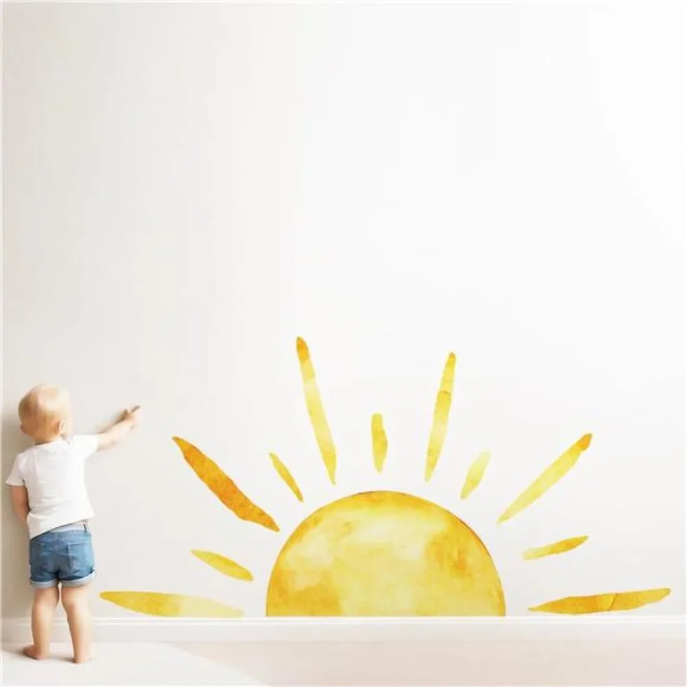 Half Sun Wall Decal Extra Large Boho Sunshine Peel Stick Removable Nursery Decor
